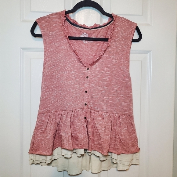 Anthropologie Pilcro Chrissy Babydoll Ruffle V Neck Layered Button Down Top XS - Picture 2 of 9